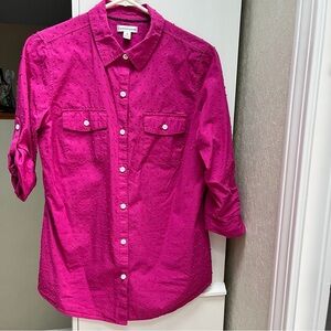 Ladies Hot Pink Cotton Pin Dot Blouse - Size M - EUC